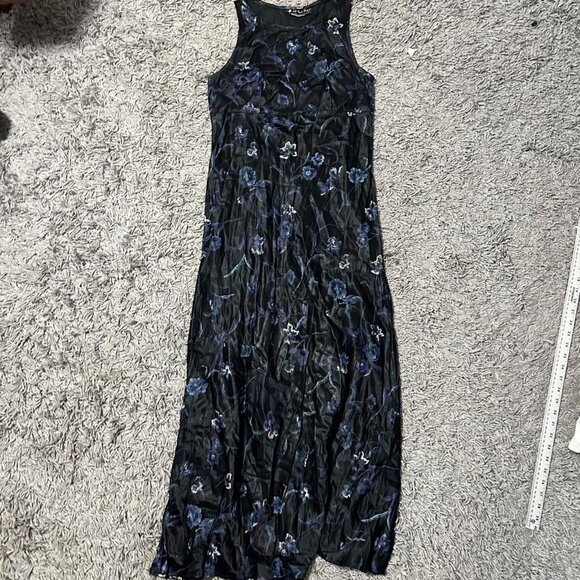 90s Vintage WhimsyGoth All That Jazz Full Length Silky Dress Size S - Picture 1 of 8